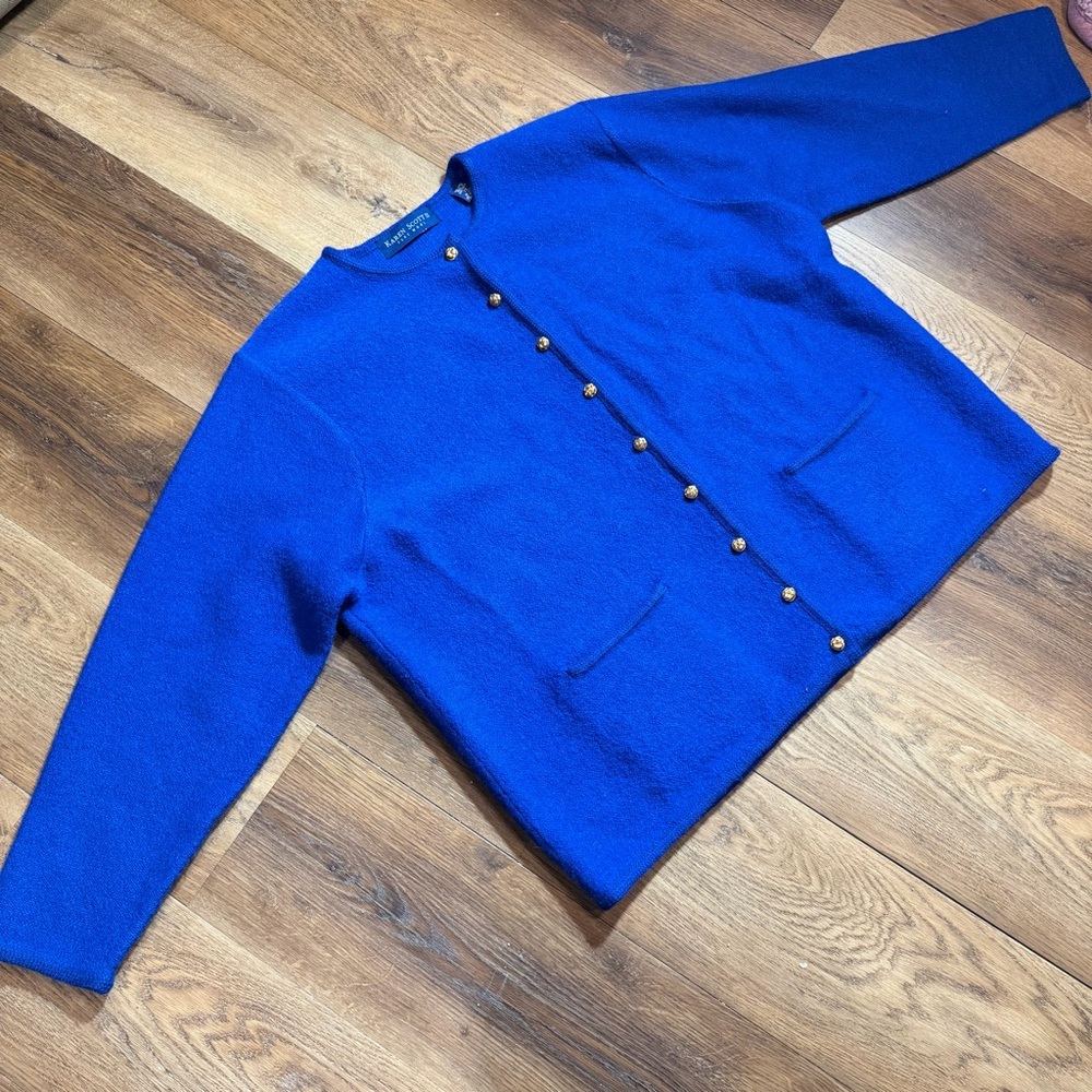 Vintage 100% Wool Cardigan Vintage Wool Sweater Royal Blue Cardigan Gold Buttons